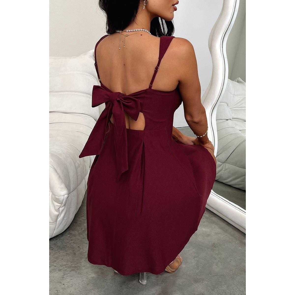Solid Sleeveless Fit Wide Strap A Line Dress