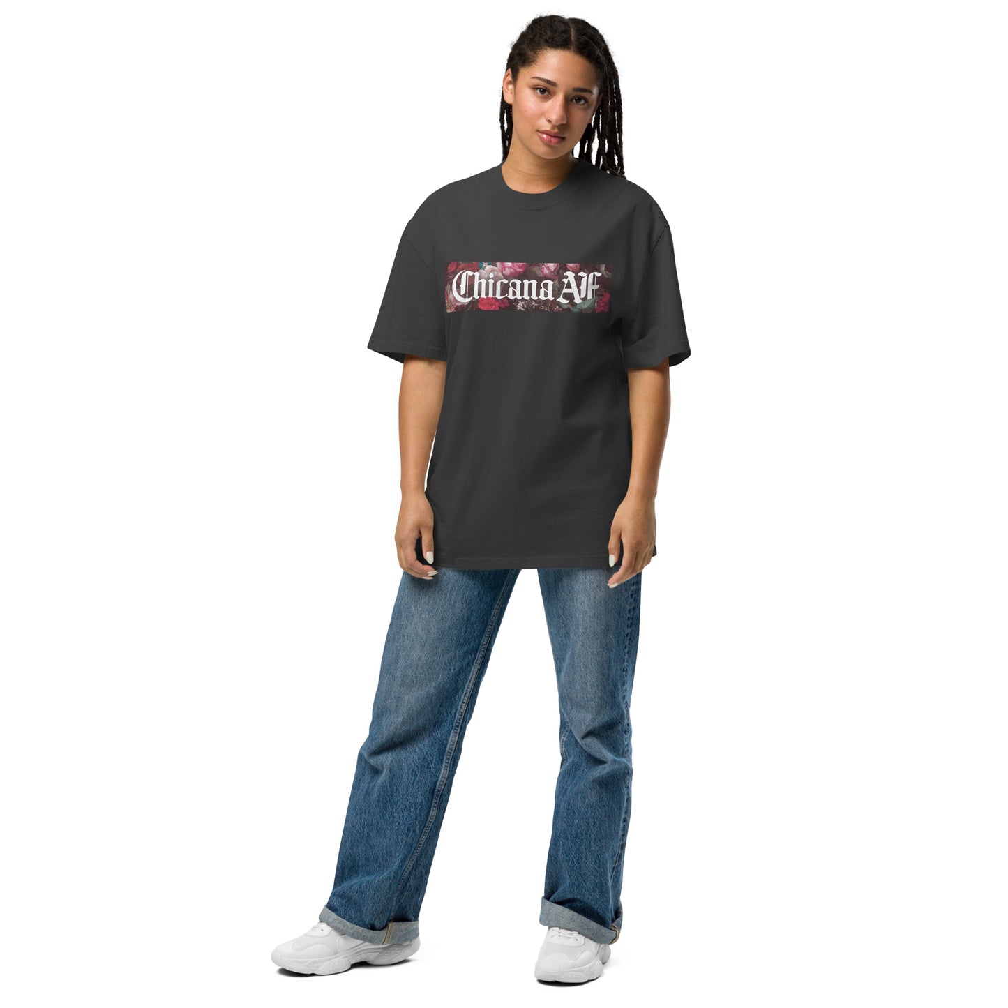 Chicana AF with Flowers - Oversized faded t-shirt