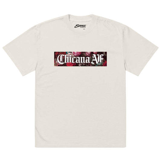 Chicana AF with Flowers - Oversized faded t-shirt